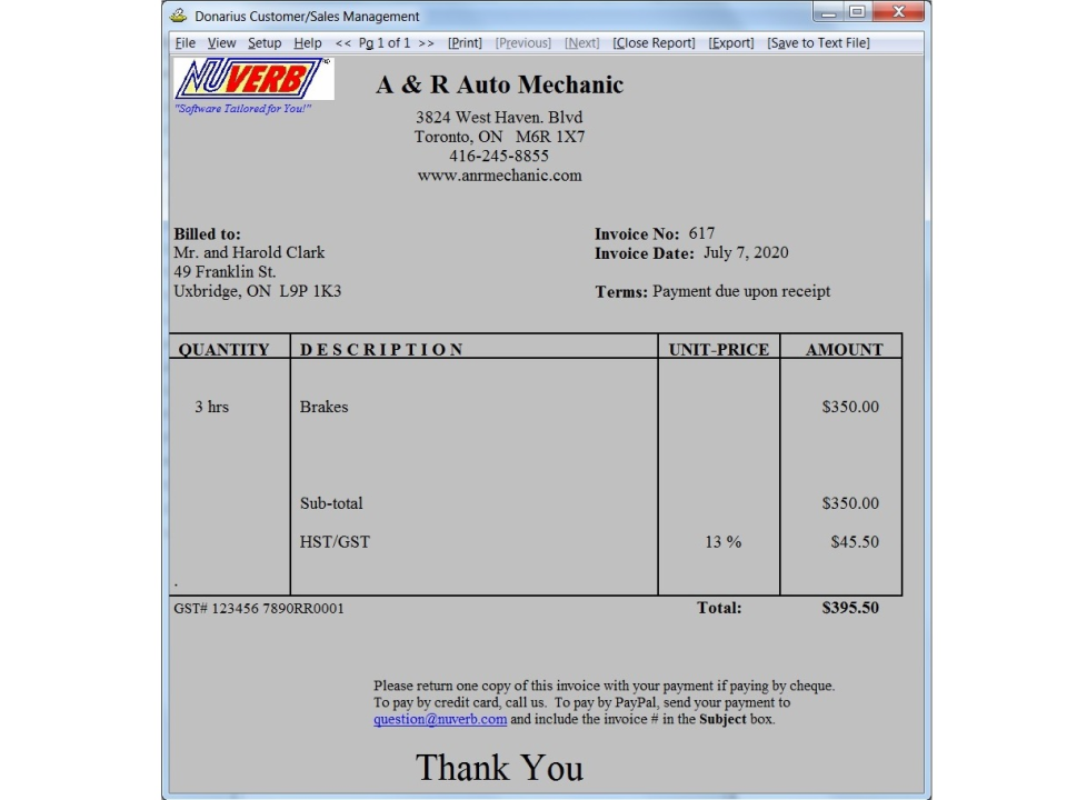 Sample invoice