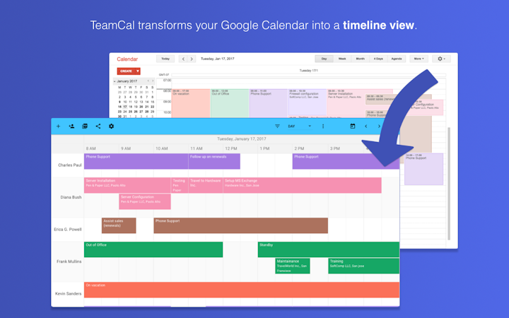 TeamCal screenshot: TeamCal transforms your Google Calendar into a timeline view