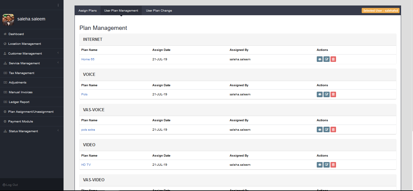 Telco Billing Solution Software - Telco Billing Solution plan management screenshot