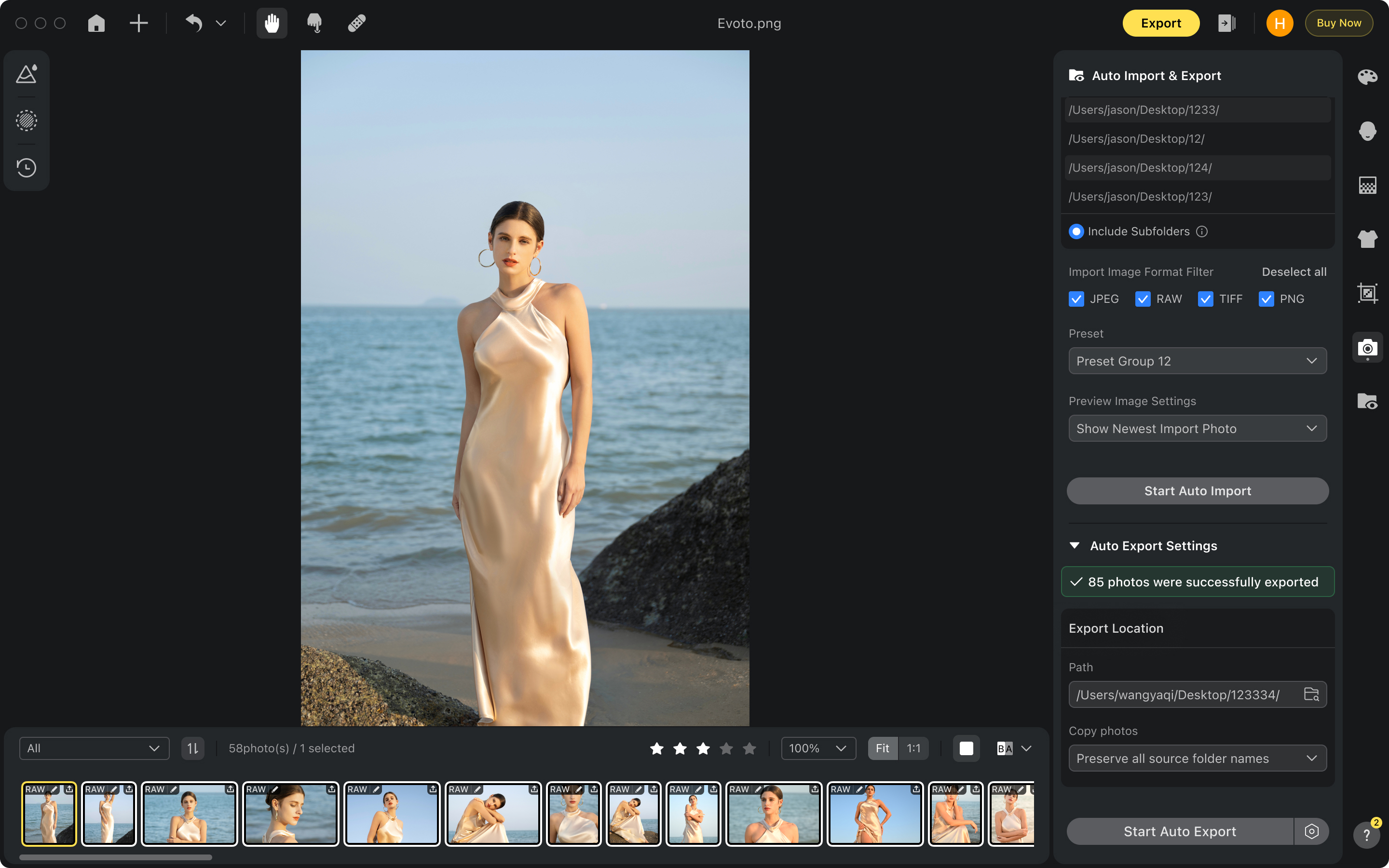 Evoto AI screenshot: Supercharge your commercial projects with Evoto AI Photo Tethering software. Designed for connecting DSLR cameras to a computer or iPad for real-time image processing and editing.
