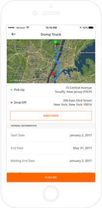 Post jobs on the job board service for drivers to bid on and view pick-up time, drop-off time, and locations