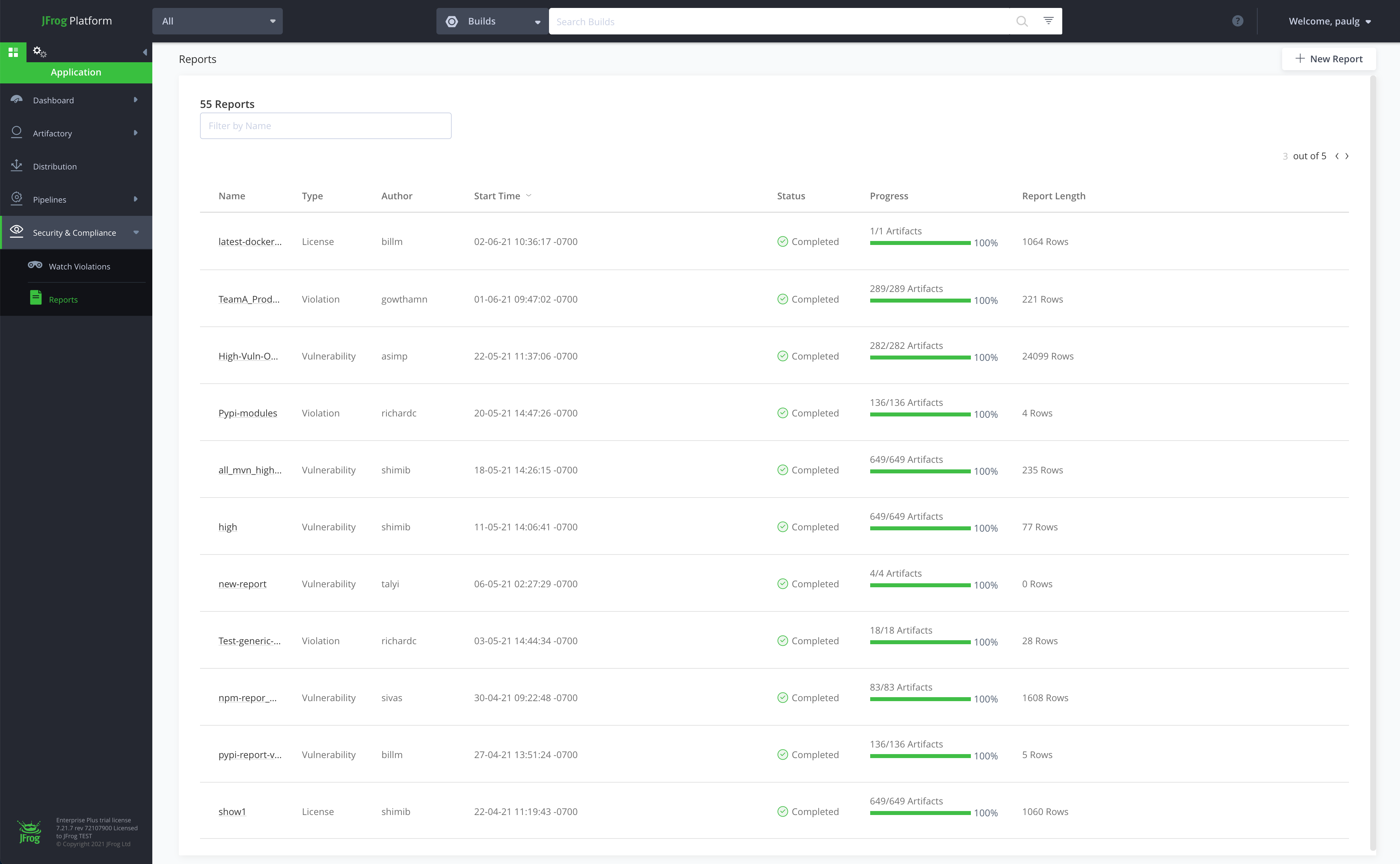 JFrog Xray Software - View the Vulnerability, License and Violations Reports