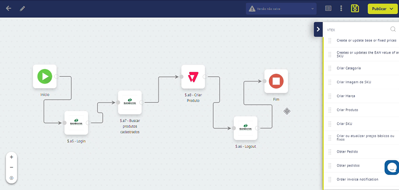 APIPASS screenshot: A APIPASS oferece a funcionalidade de criação de fluxos com uma interface intuitiva de "arrastar e soltar" (drag and drop).