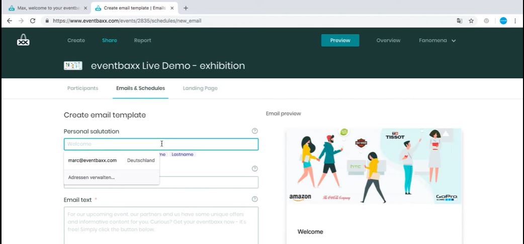 Fanomena Events screenshot: Fanomena Events email template