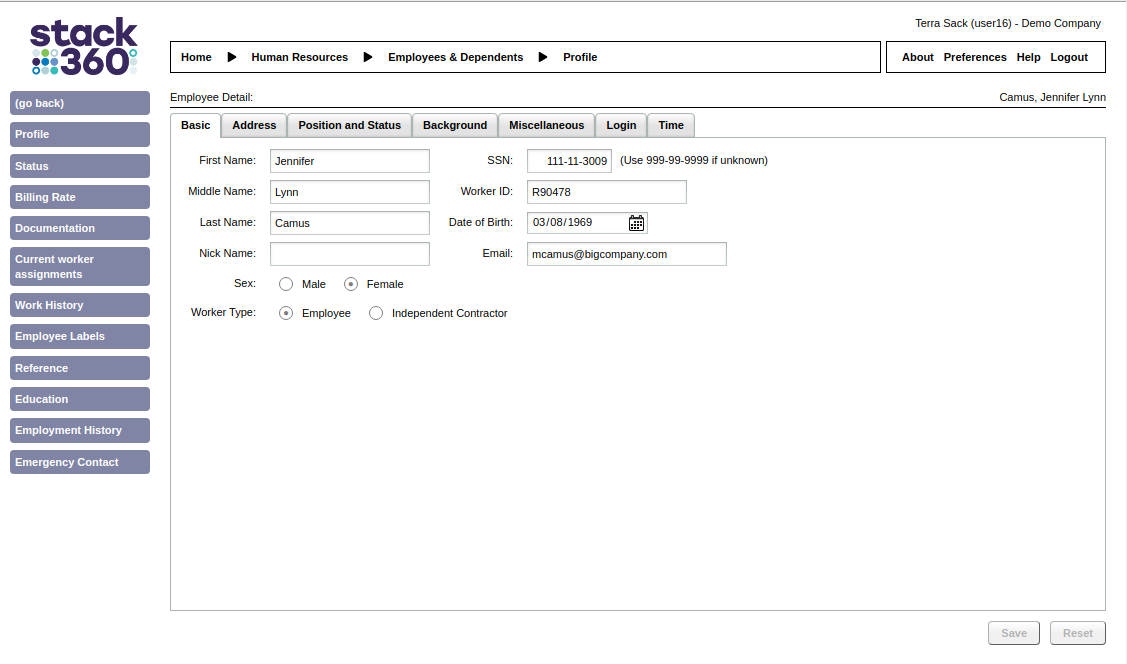 Stack360 screenshot: Human Resources