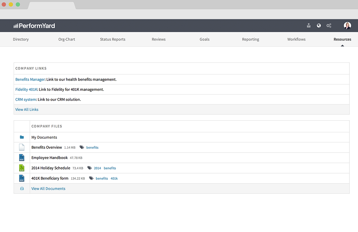 PerformYard Talent Software - Manage documents, links & announcements
