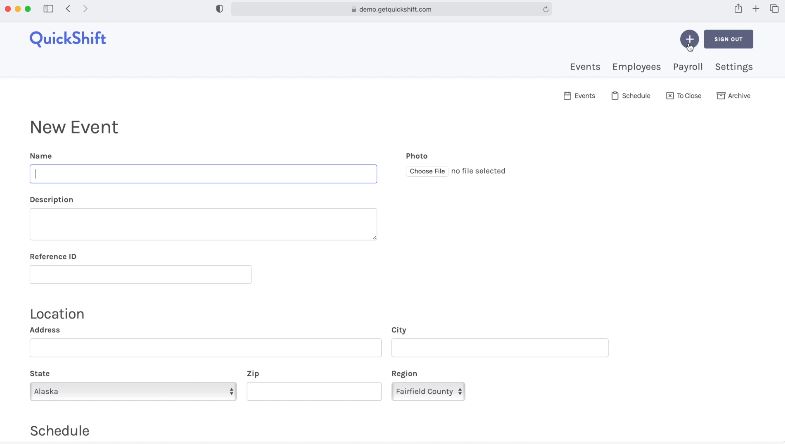 QuickShift screenshot: QuickShift create new event