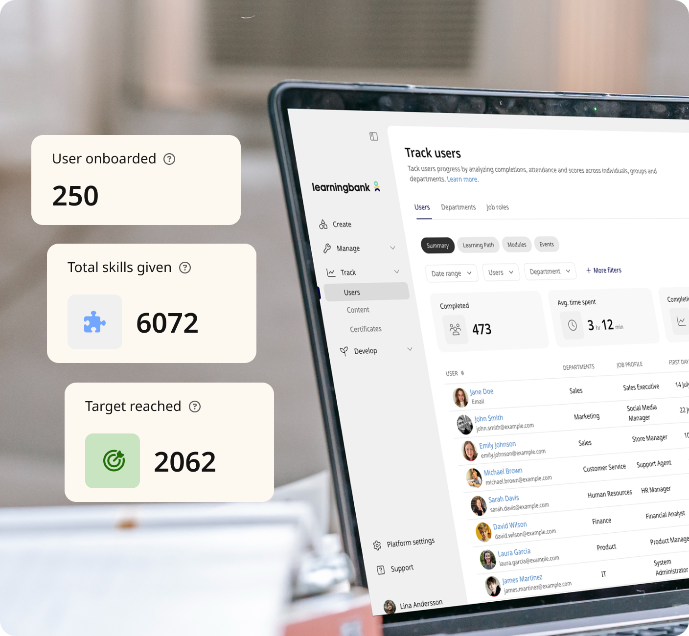 Learningbank screenshot: Manage, track, and develop