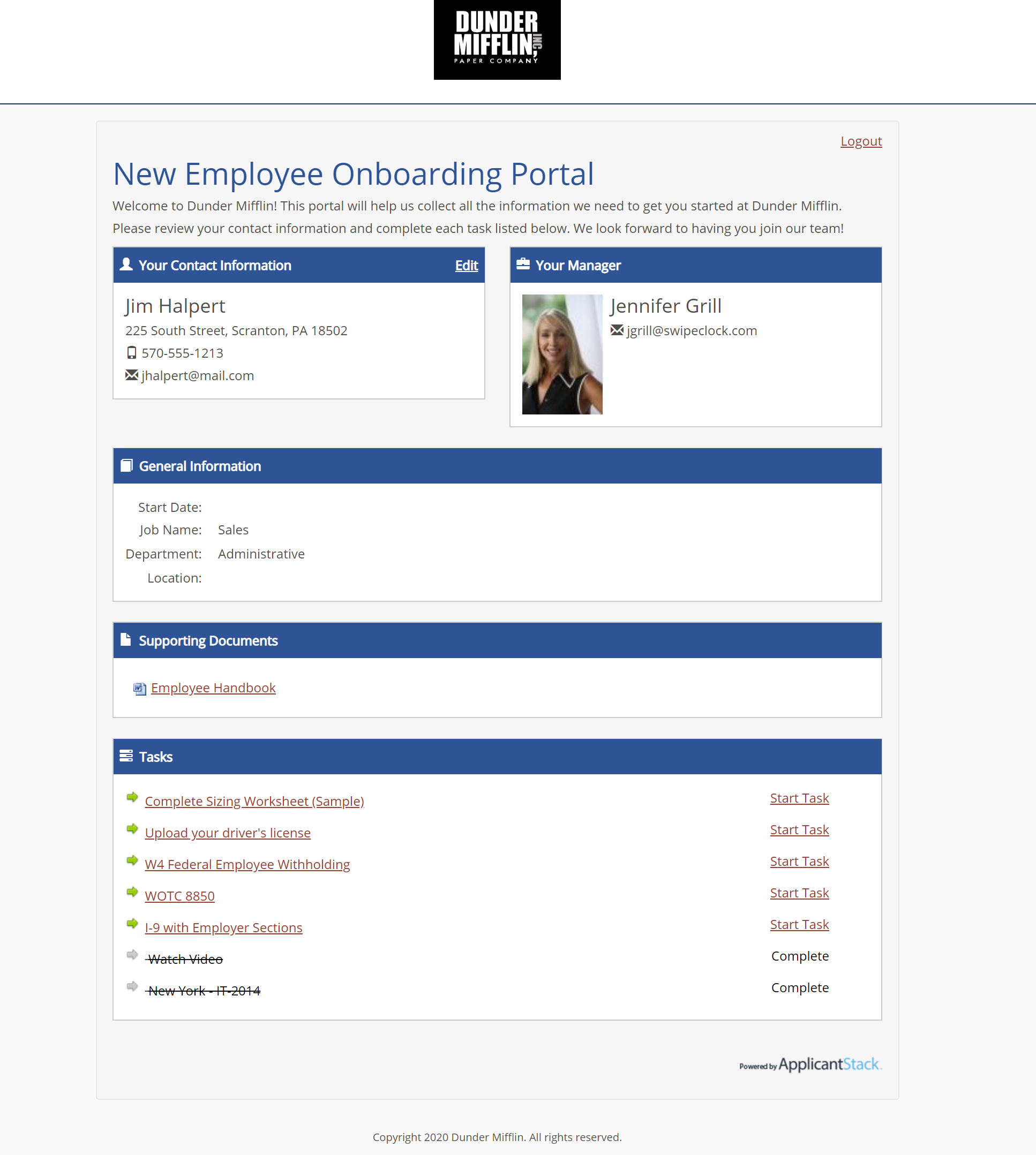 ApplicantStack hire portal (Onboarding)