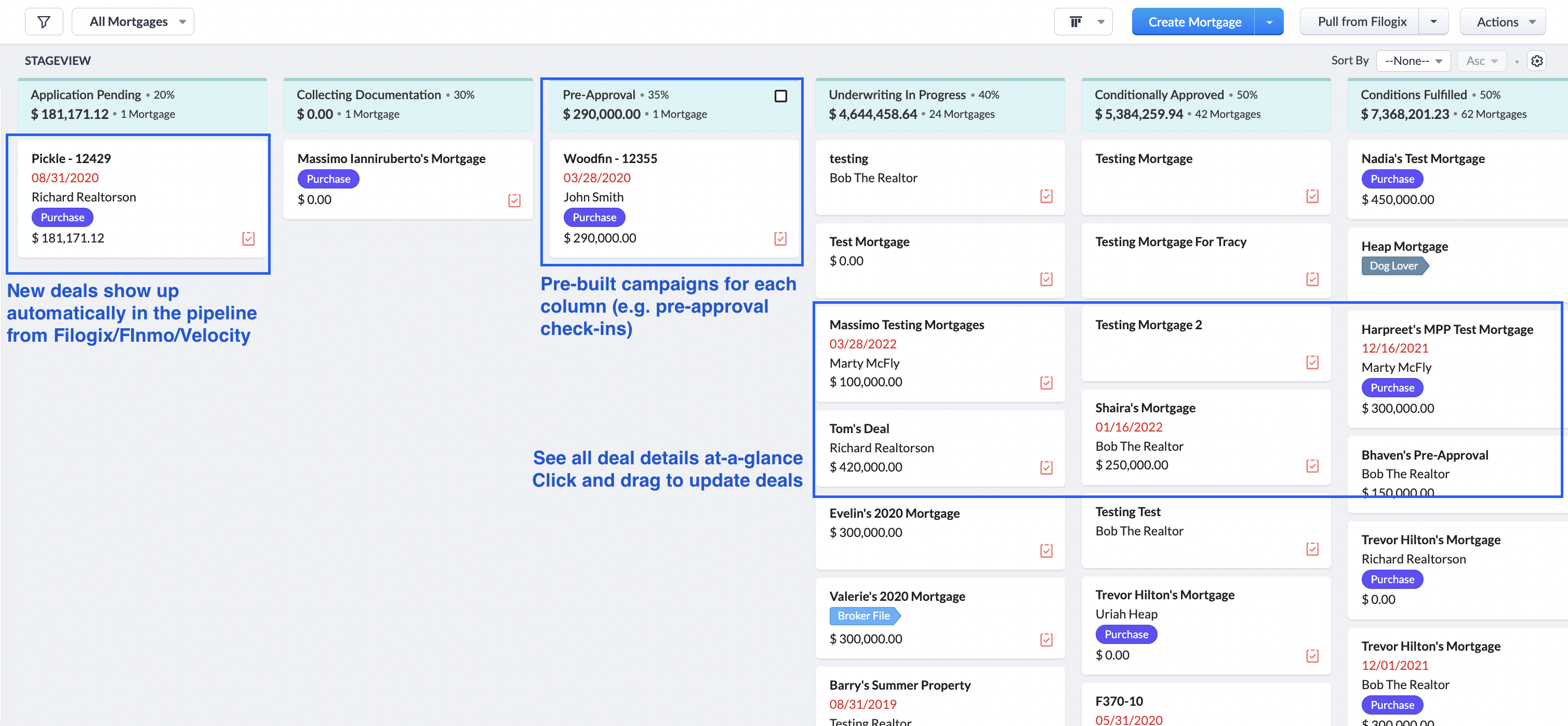 BluMortgage screenshot: Integrate the deal flow pipeline with Velocity/Filogix/Finmo for simplified tracking and automation