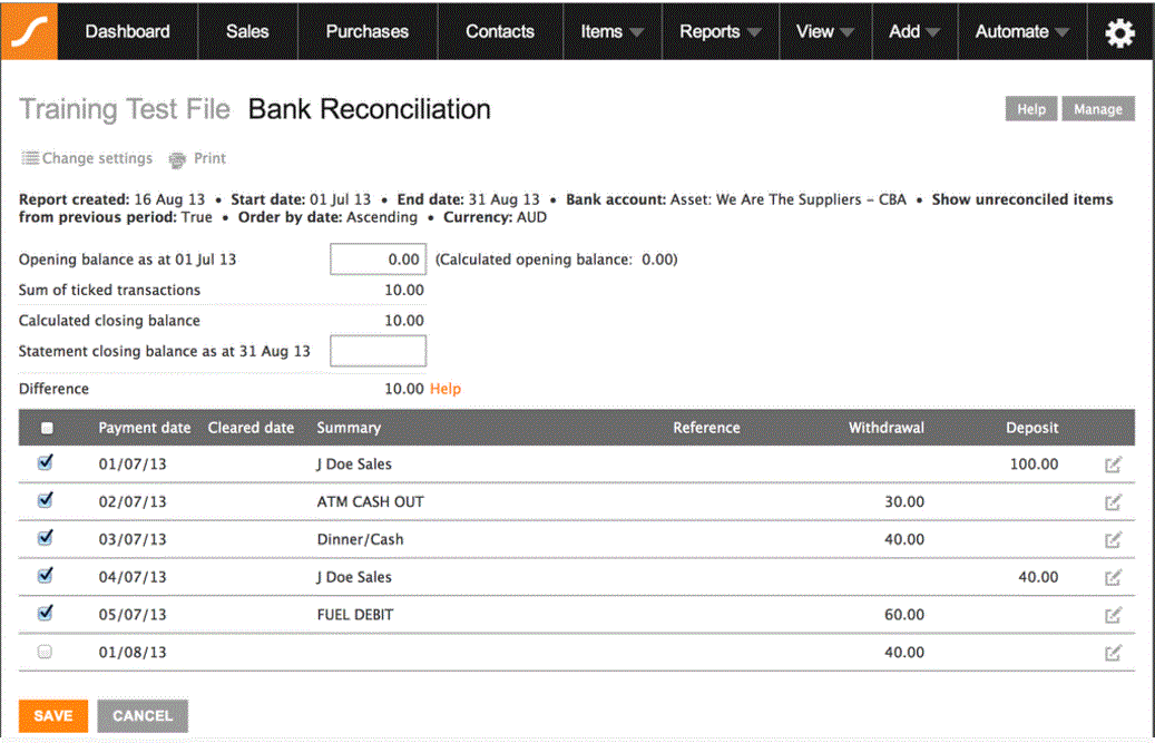 Bank reconciliation