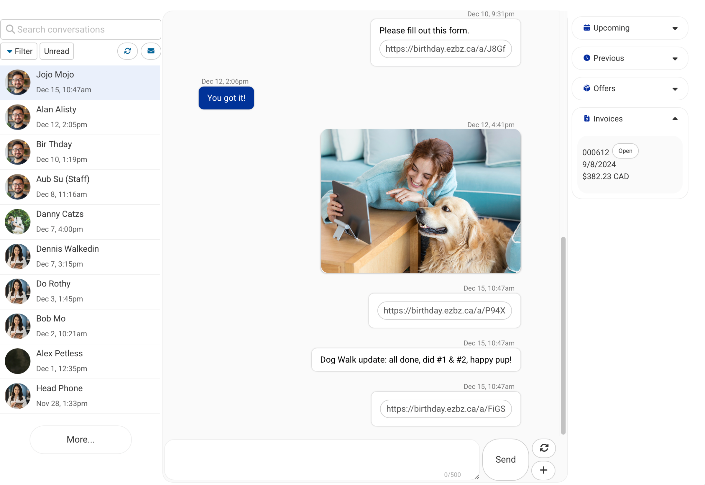 MyOwnWebsite.com screenshot: Chat - SMS and Online