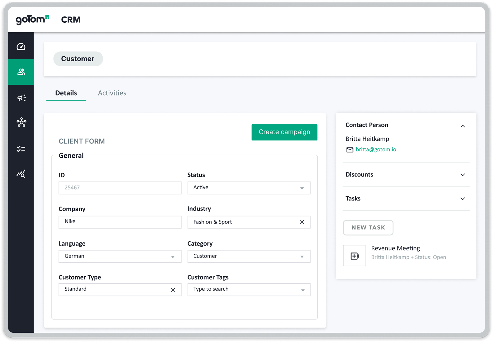 goTom screenshot: goTom CRM