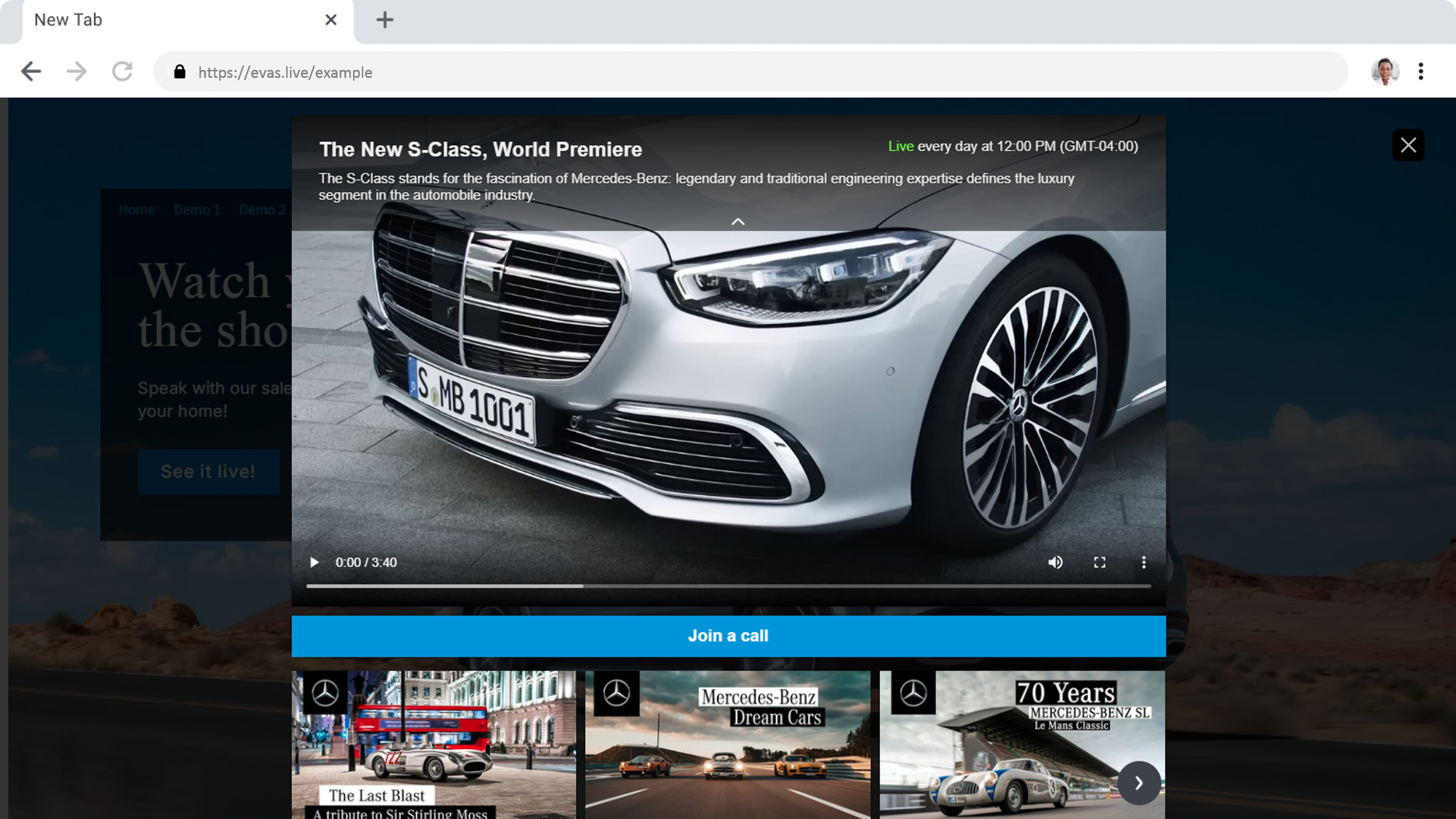 EVAS screenshot: No-code embeddable modules integrated into customer-facing web assets that deliver the platform's functionality.