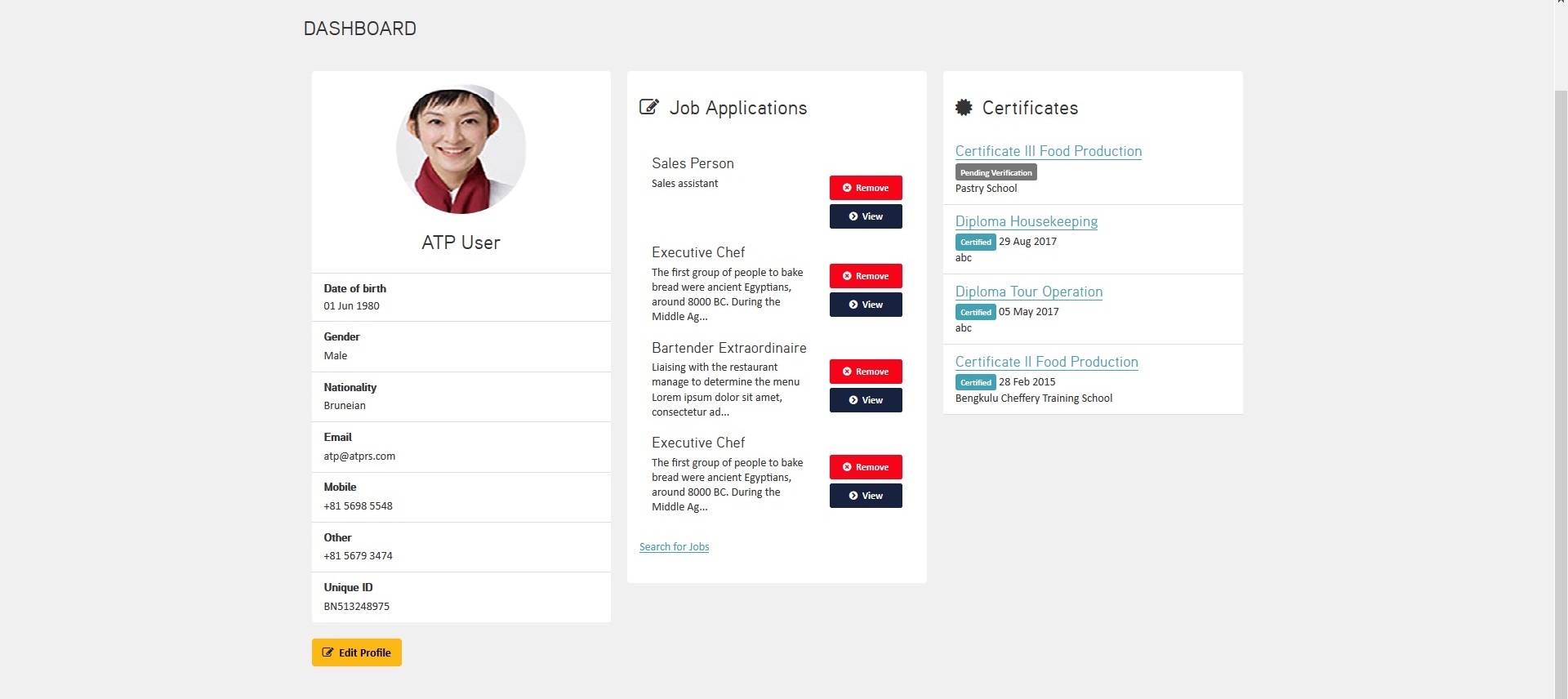 Skills Connect screenshot: Student