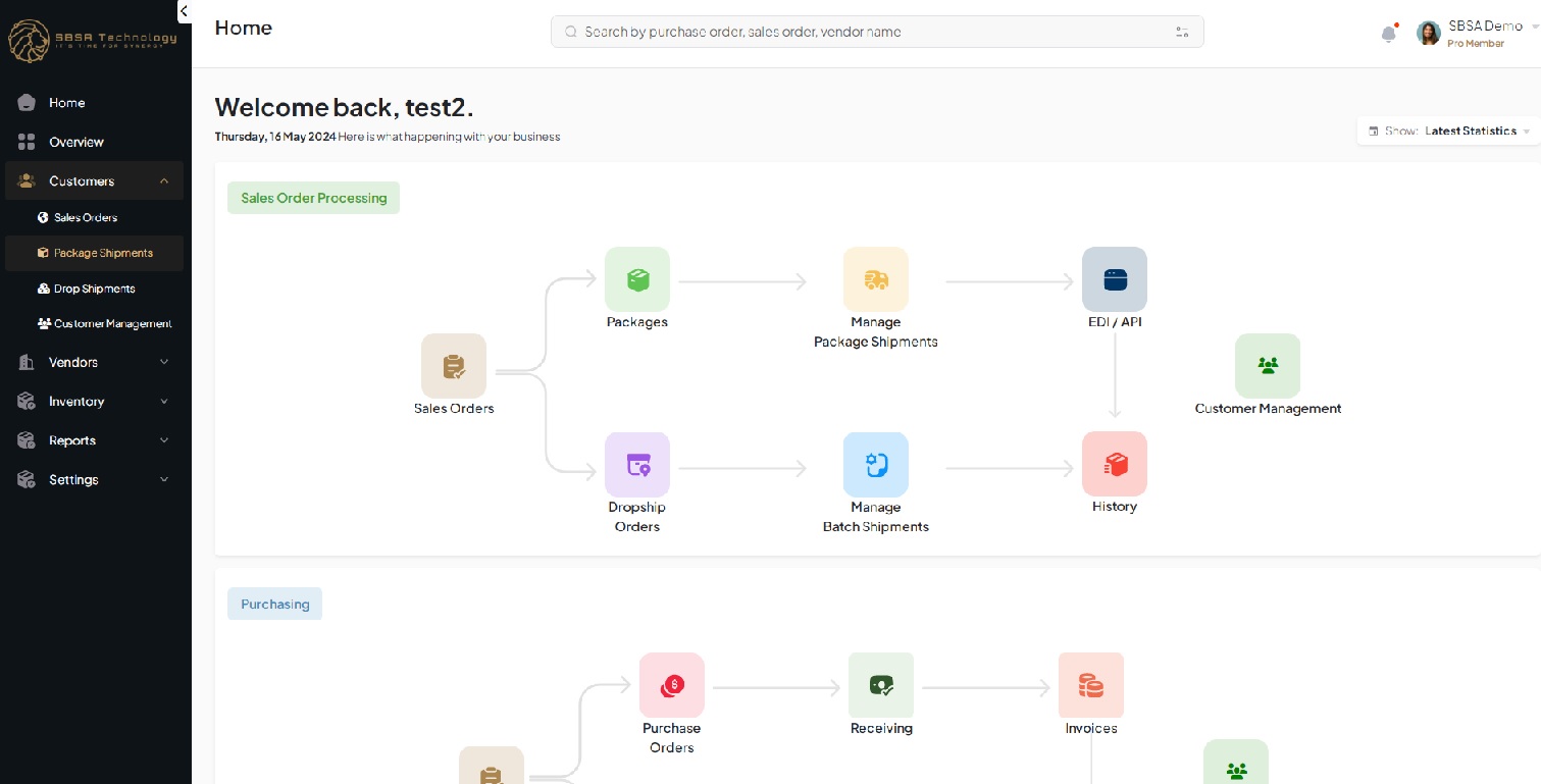 SBSA EDI screenshot: Easy navigation through the EDI portal.