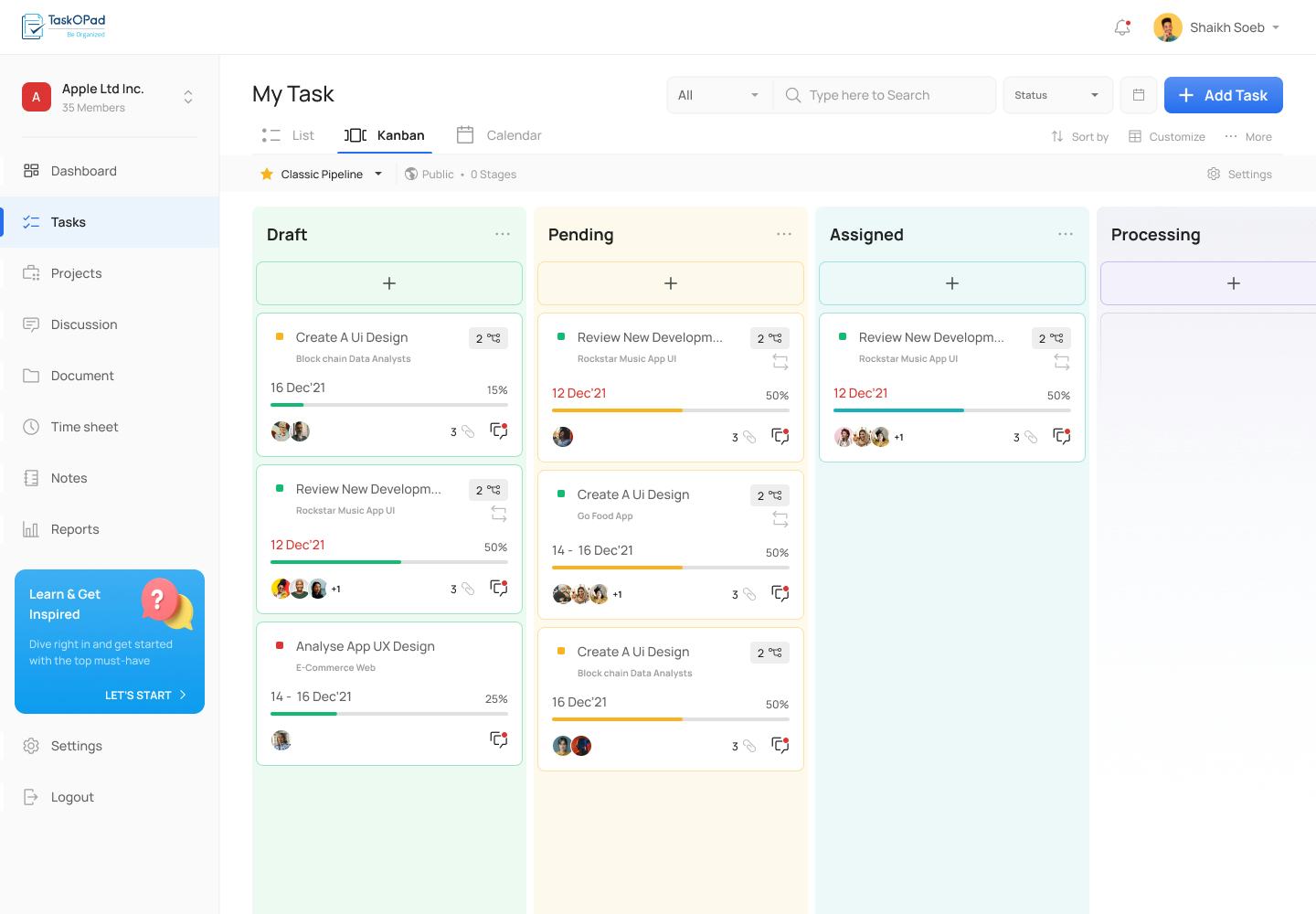 TaskOPad Software - KanBan Board View