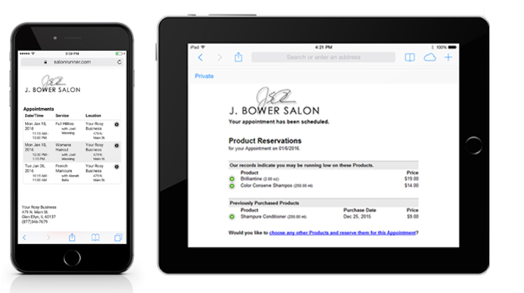 Rosy screenshot: View product reservation invoice on smartphones and tablets with Rosy