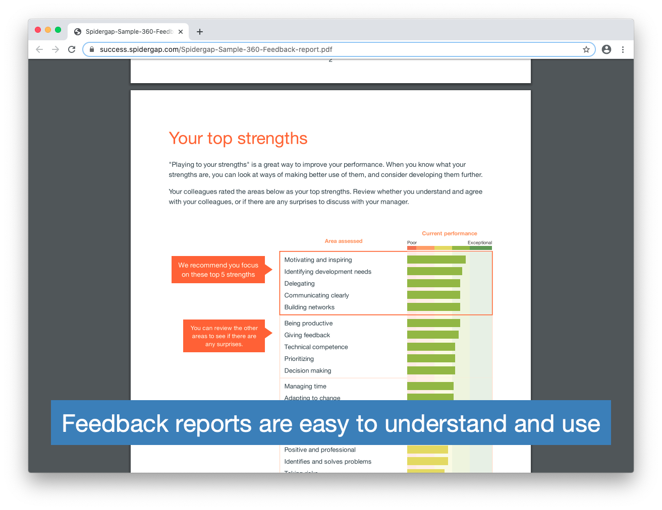 Spidergap Software - Feedback reports are easy to understand and use