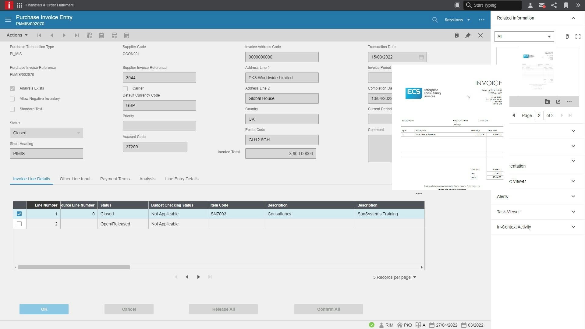 Infor SunSystems Software - 2