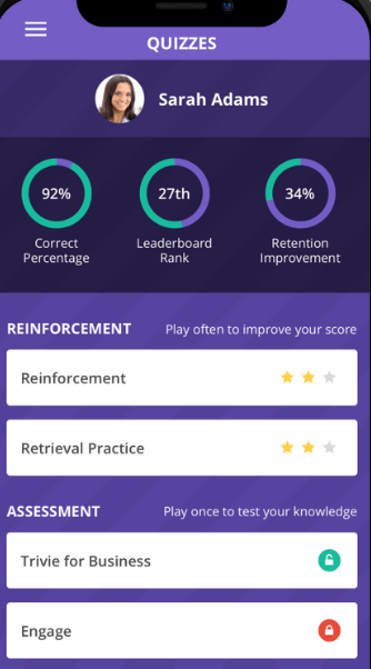 Trivie learner profile screenshot
