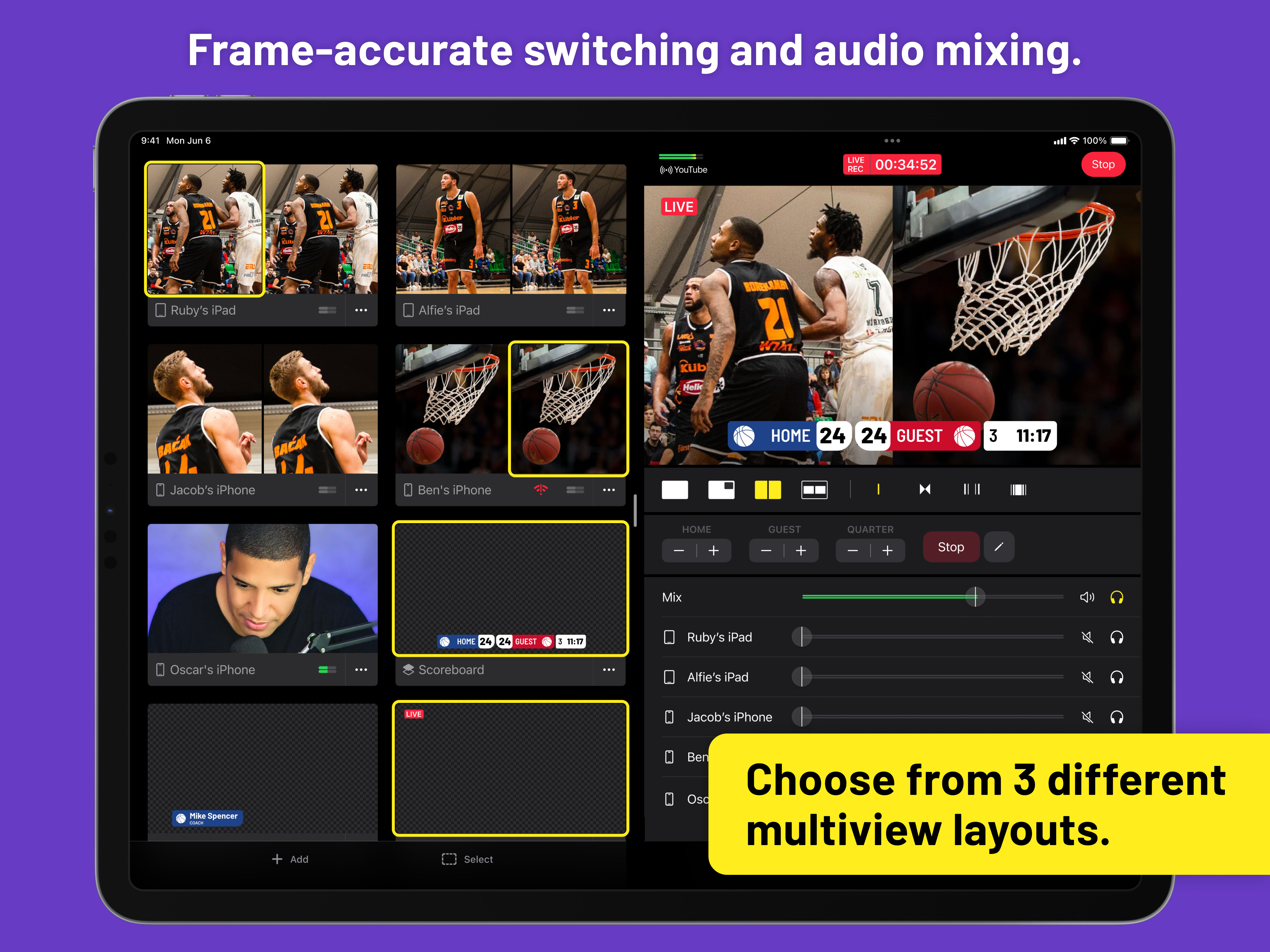 Live Cut Switcher is an app-based video switcher for multi-camera live video production.