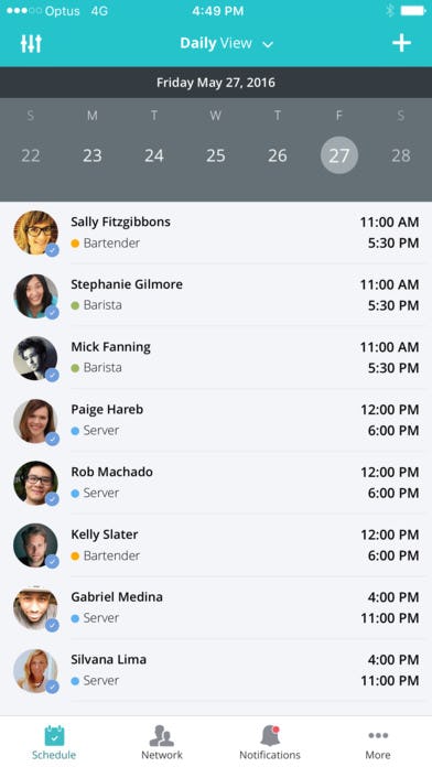 SocialSchedules Software - OpenSimSim daily shift view screenshot