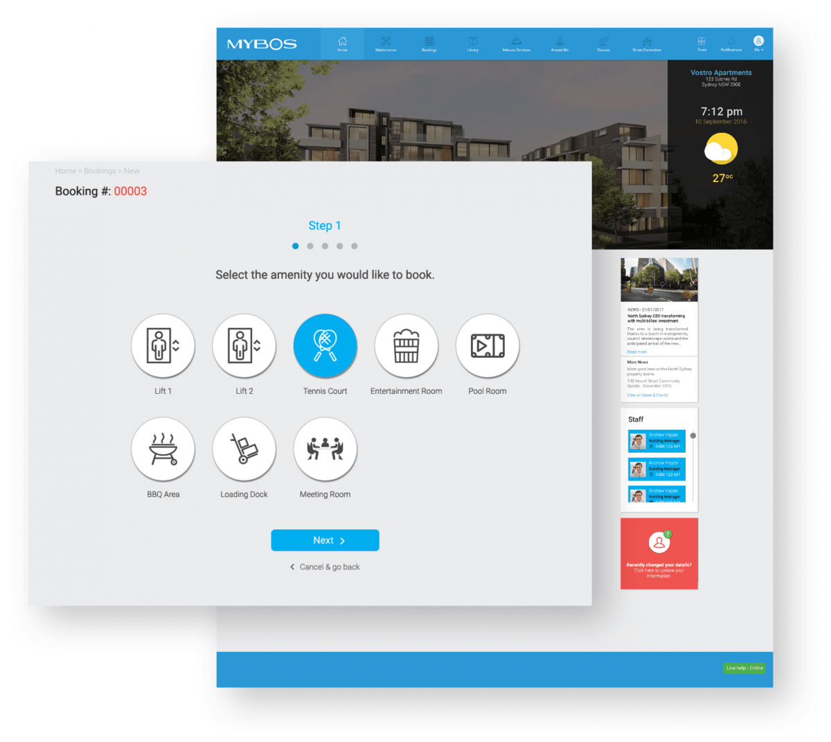 MYBOS Software - Manage the property’s amenity bookings with MYBOS calendar bookings