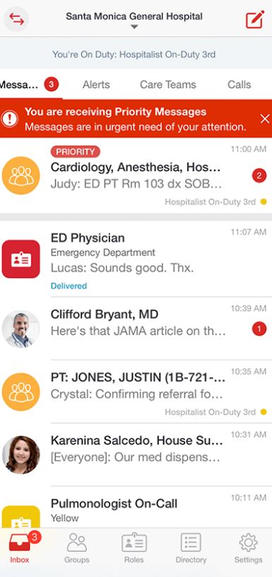 TigerConnect lets you switch back and forth between messaging patients and messaging colleagues -- all on the same app.