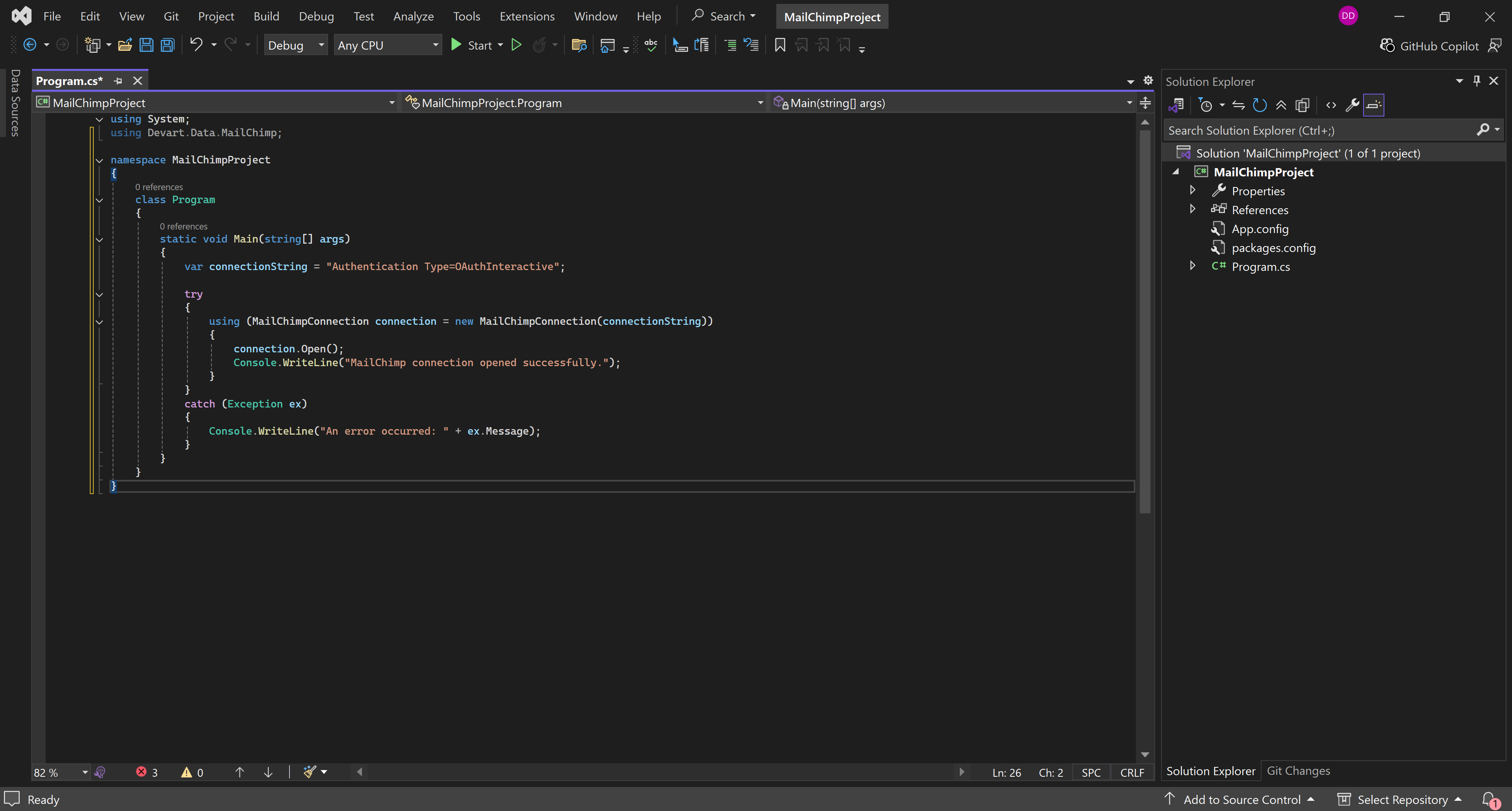 dotConnect for Mailchimp screenshot: Mailchimp Connection