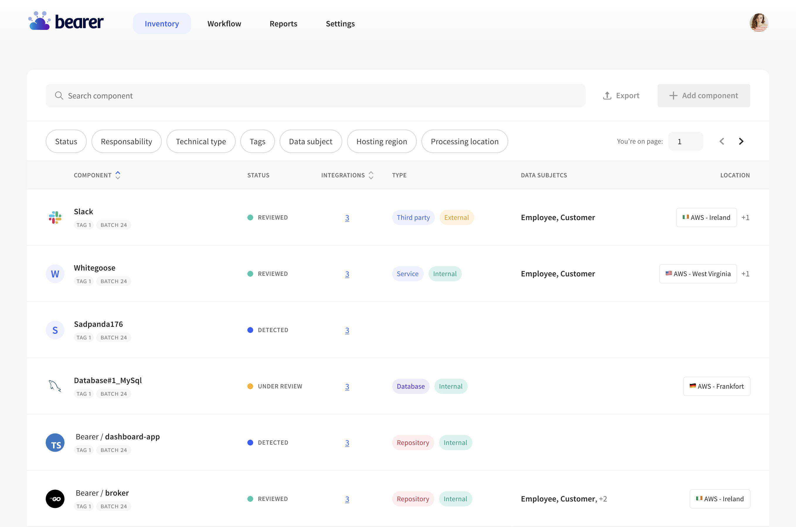 Bearer screenshot: Inventory