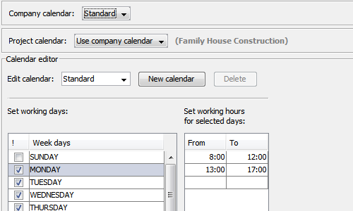 RationalPlan Software - working calendars