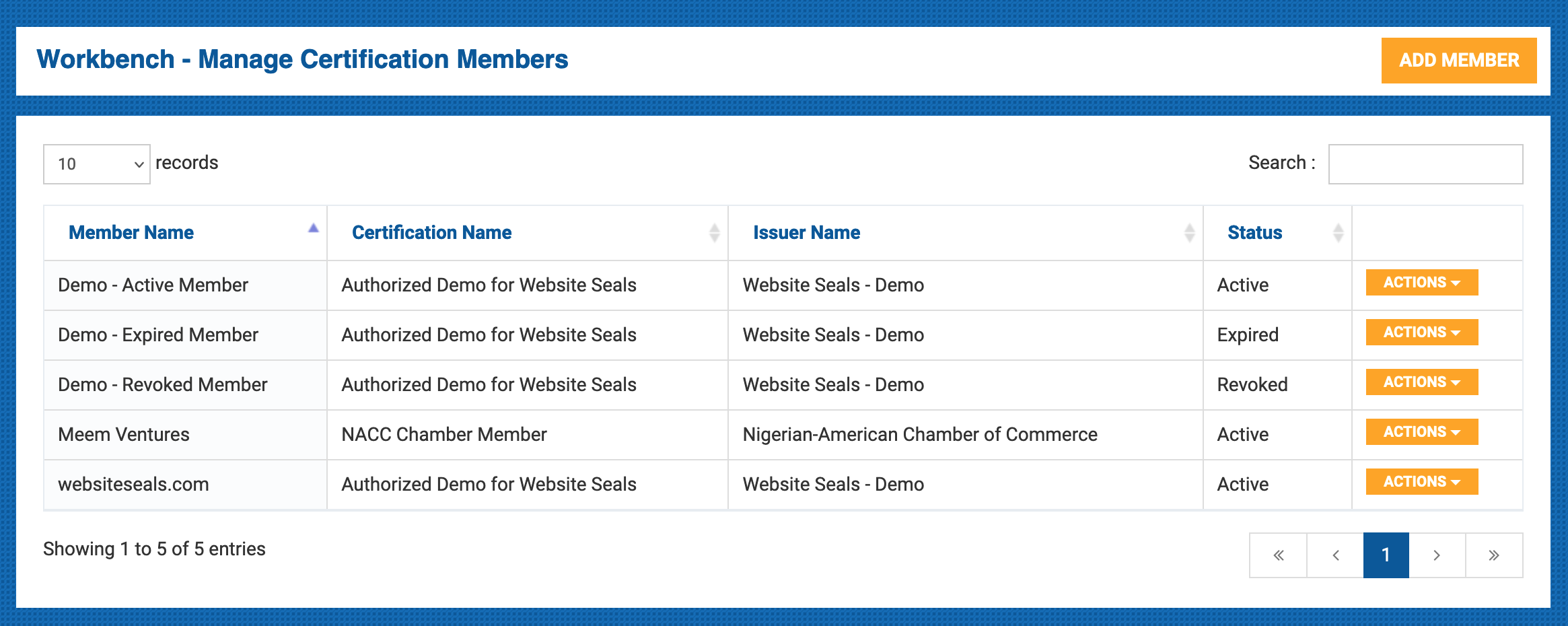 A simple membership database is maintained to allow dynamic seals work since they are linked with the status of the member