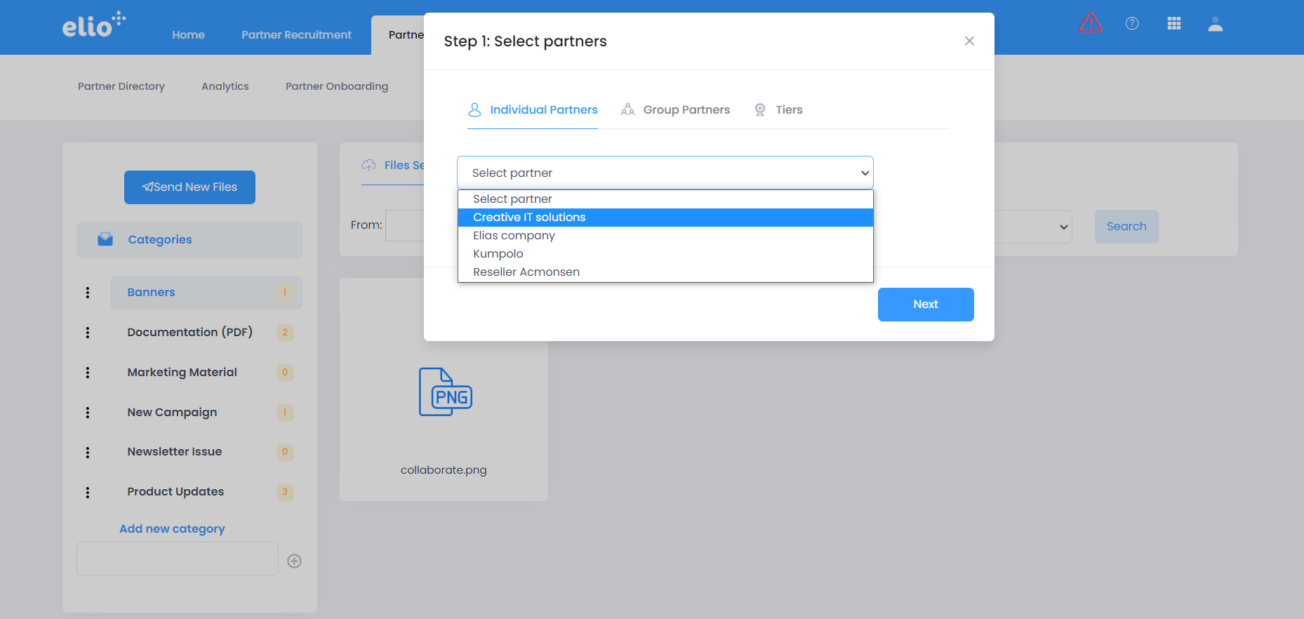 Elioplus PRM screenshot: Elioplus PRM content management