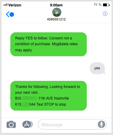 TextIn screenshot: Mobile opt-in