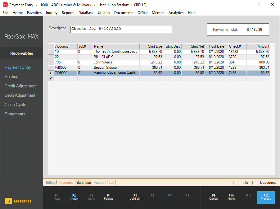 RockSolid MAX Software - Receivables