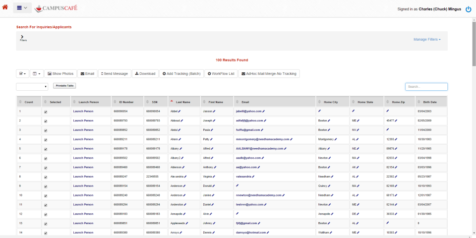 Campus Cafe Software - Campus Cafe - Query Output