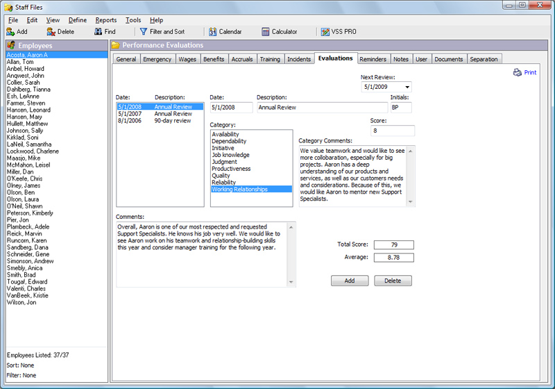 Staff Files screenshot: Staff Files evaluation