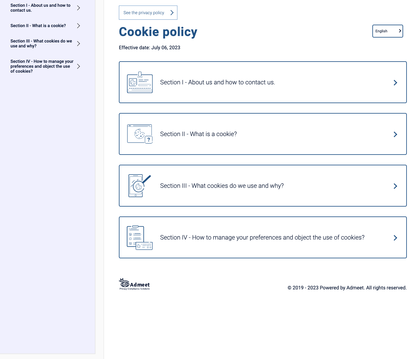 Cookie policy by Admeet in Legal Design