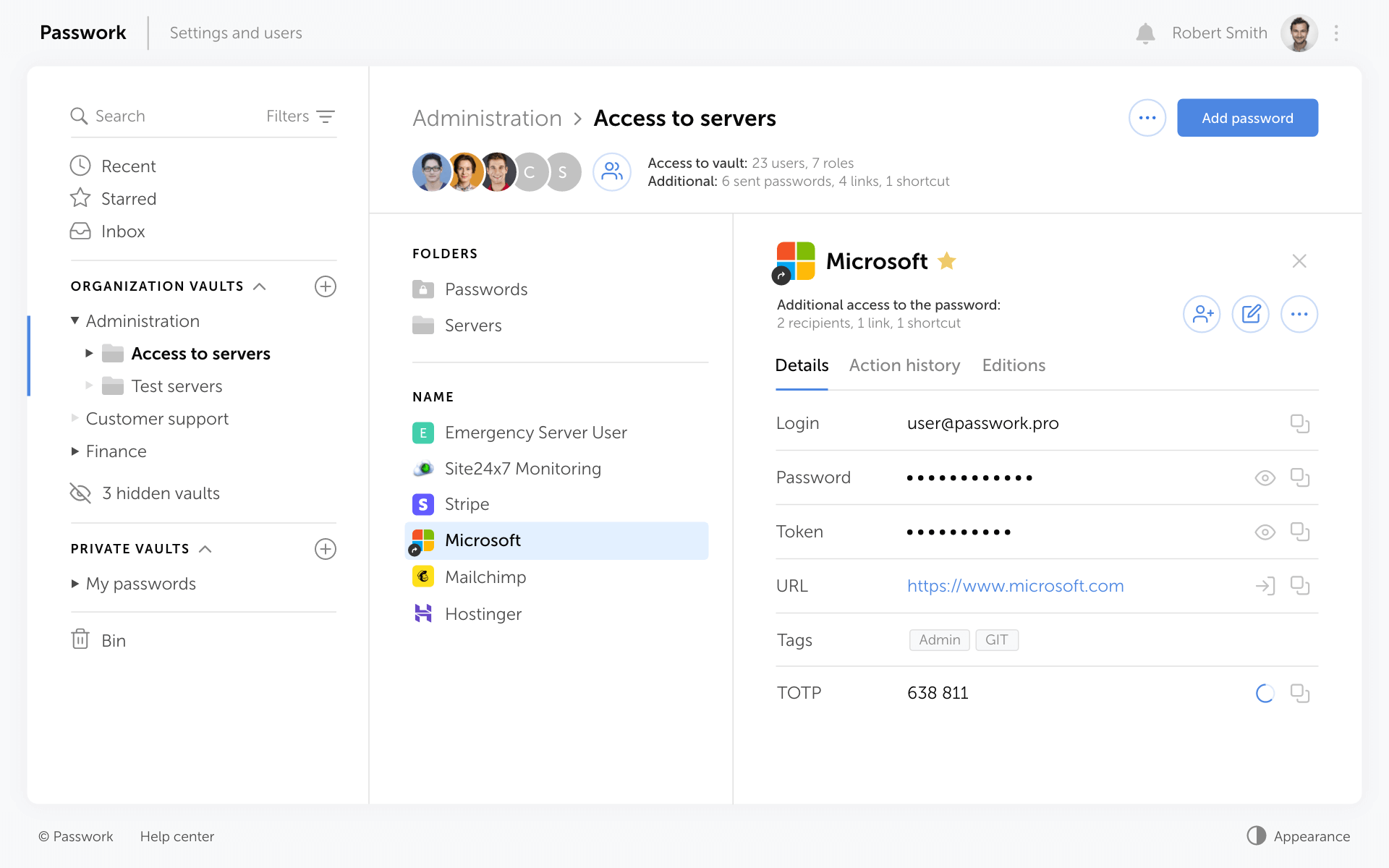 Passwork screenshot: Store passwords in a structured way