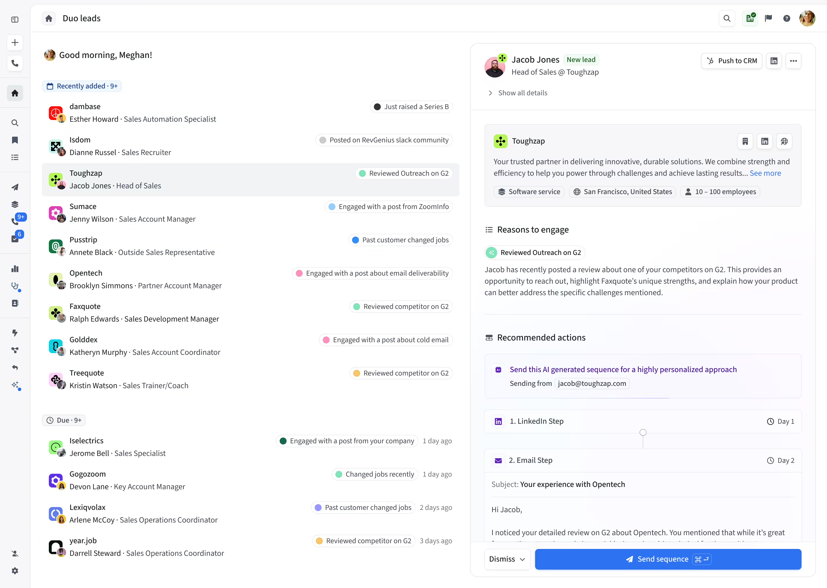 Amplemarket screenshot: Amplemarket leads
