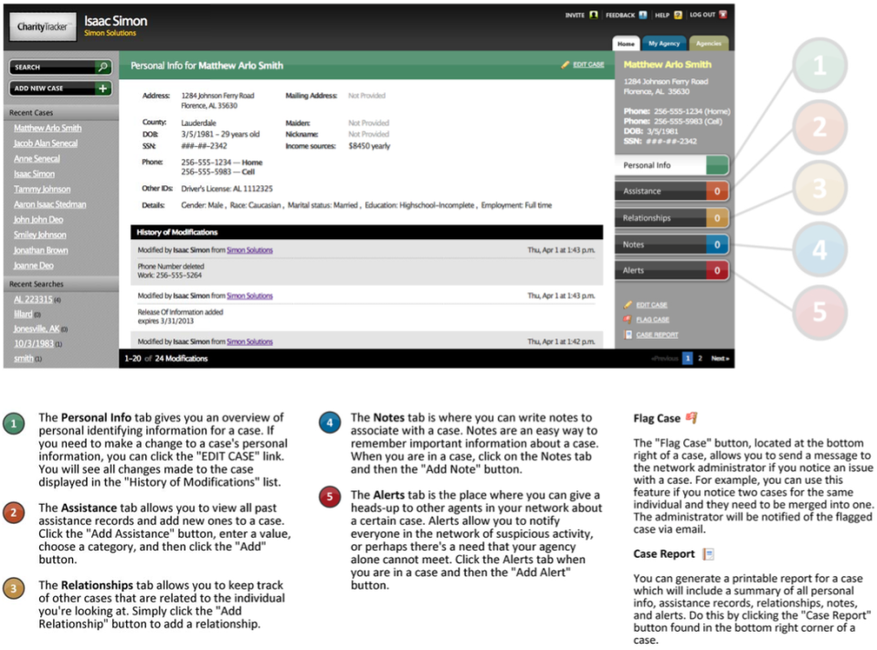 CharityTracker Software - Client's Case View