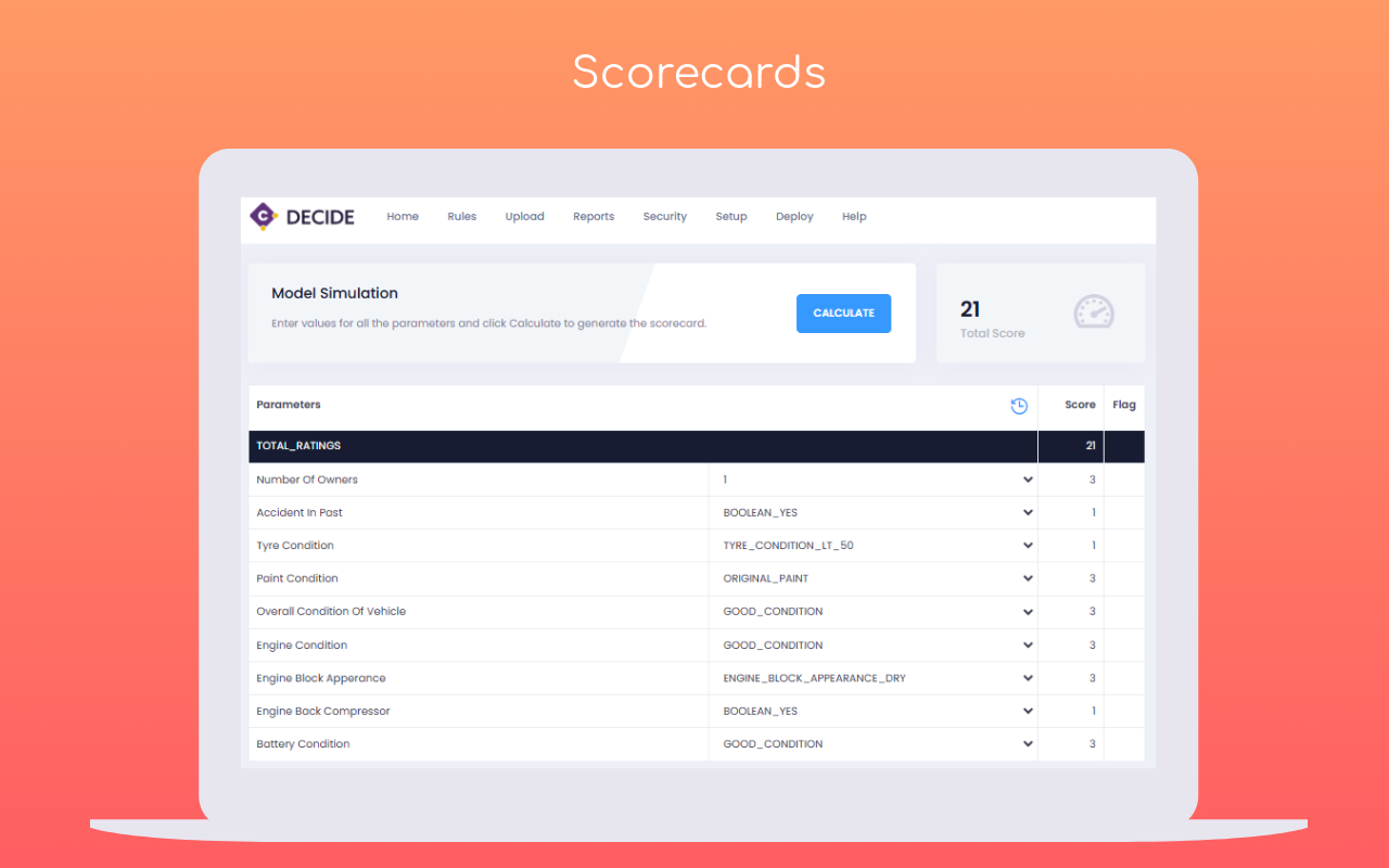 Decide Software - Flexible and easy-to-create scoring model that allows managing scorecards for demographic, financial and alternate data.