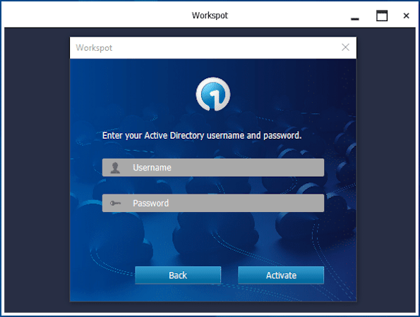 Workspot screenshot: Workspot Active Directory login