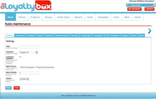 The Loyalty Box Software - Create rules with The Loyalty Box