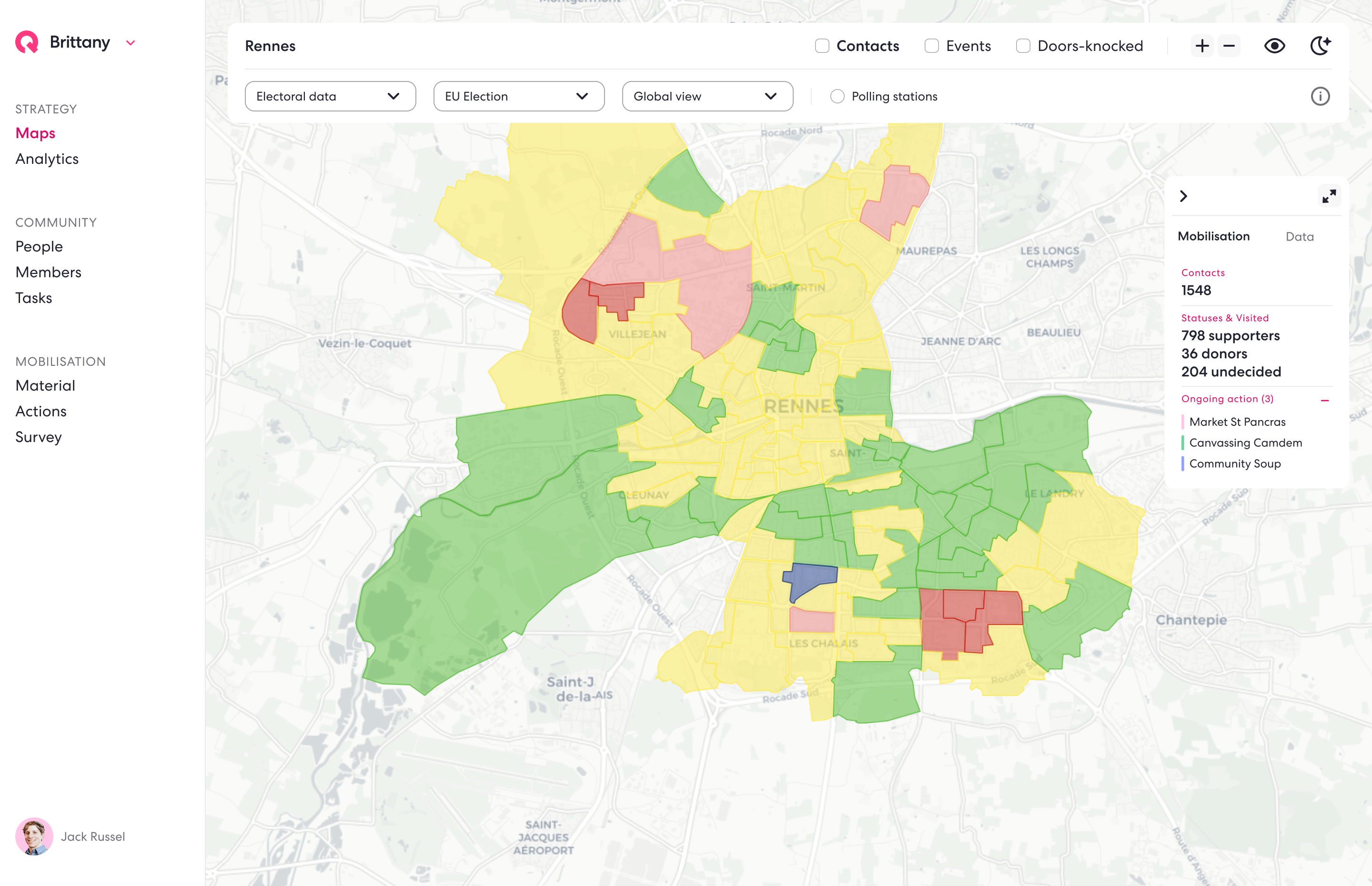 Profiles Data. Analyze data (upstream or downstream) by territory on the map. Analyse the most relevant profiles and points of interest in each area to meet your goals. Be able to access electoral or socio-economic data on the map.