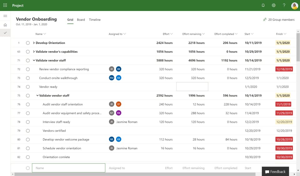 Vendor onboarding grid