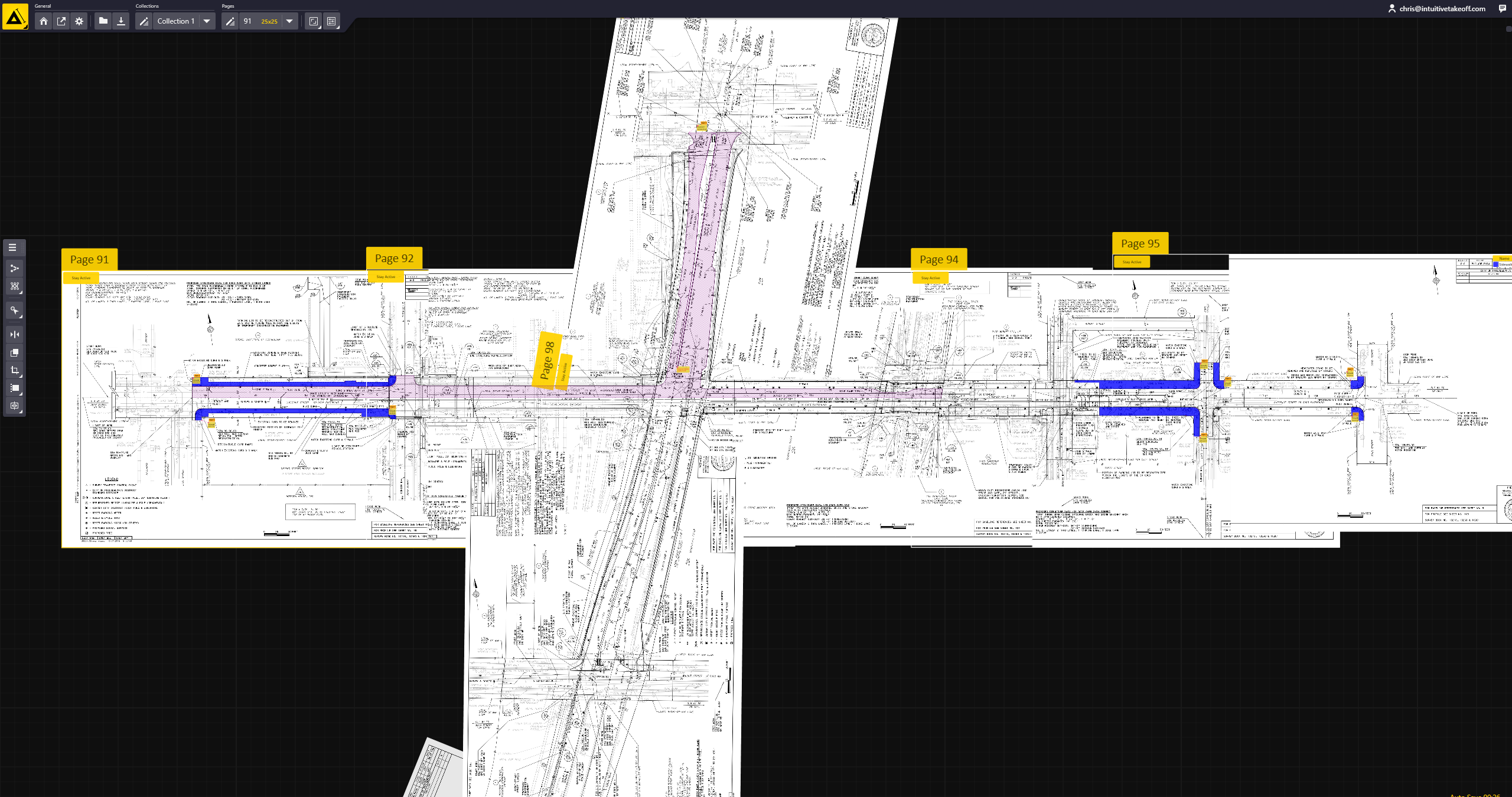 Intuitive Takeoff screenshot: Intuitive Takeoff aligned plans with markup