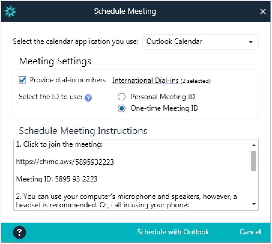 Amazon Chime Software - Dial-in numbers can be provided, enabling participants to call in to meetings from more than 70 countries