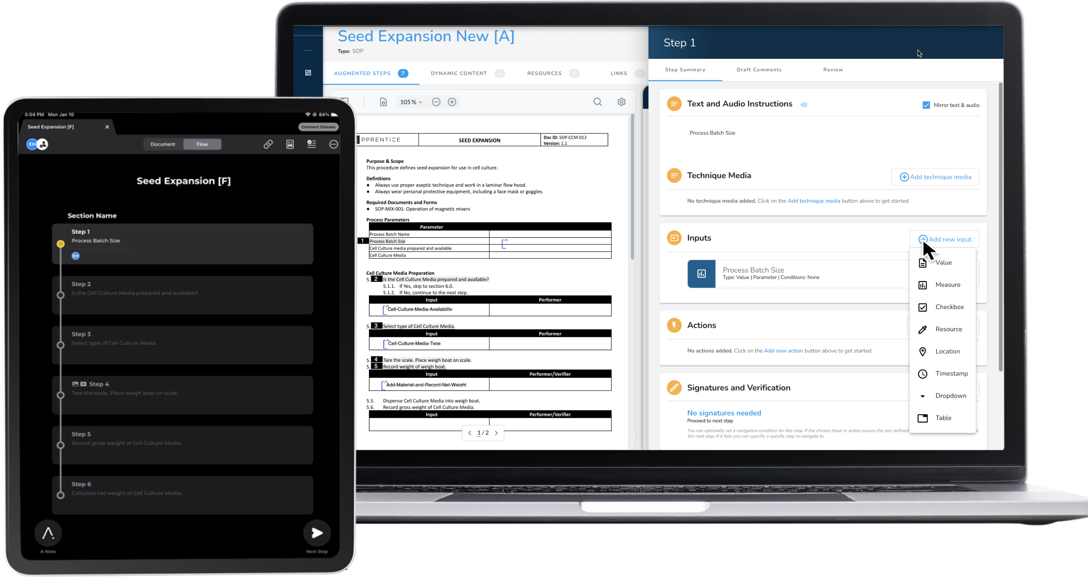 Tempo Laboratory Execution System screenshot: Intuitive, no-code procedure and recipe authoring that enable scientists and process engineers to configure Tempo without code.‍